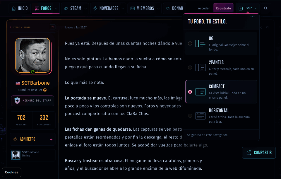 Capturas animadas de COMPACT, 2PANELS, HORIZONTAL y OG